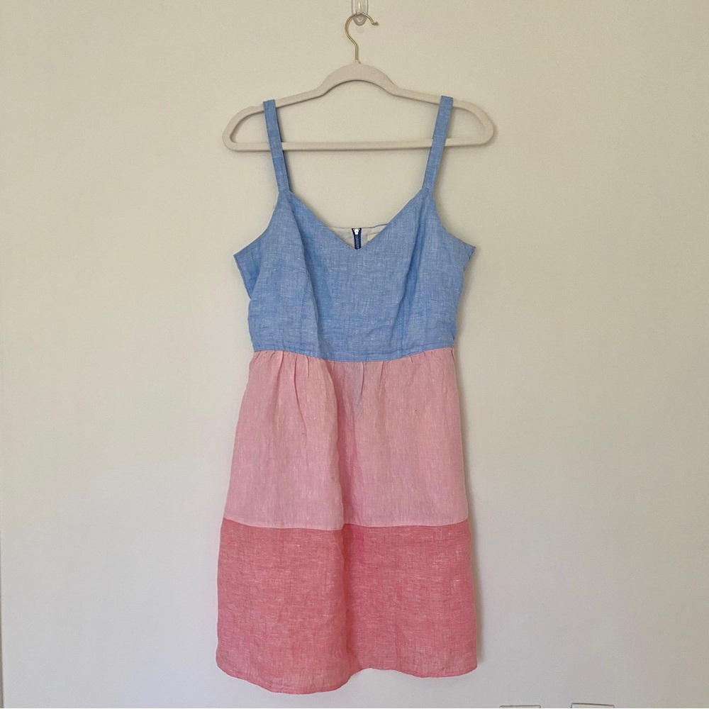 Cynthia Rowley 100% linen colorblock summer dress with straps, size M